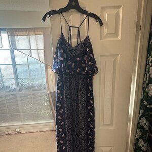 Princess Vera Wang navy blue paisley maxi dress S